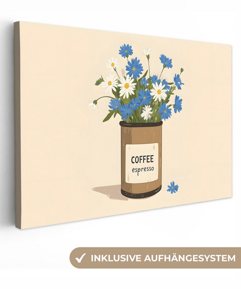 OneMillionCanvasses® Leinwandbild Kaffee - Dose - Minimalistisch - Blumen, Fotodruck (1 St), Wandbilder für Esszimmer, Wanddeko Bilder Küche, 30x20 cm von OneMillionCanvasses®