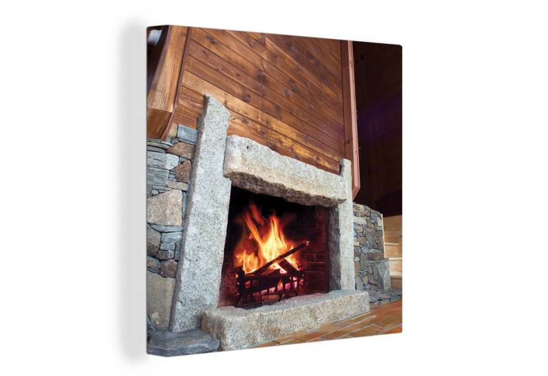 OneMillionCanvasses® Leinwandbild Kamin aus Stein, (1 St), Wandbild, Deko Schlafzimmer Wohnzimmer Flur 20x20 cm von OneMillionCanvasses®