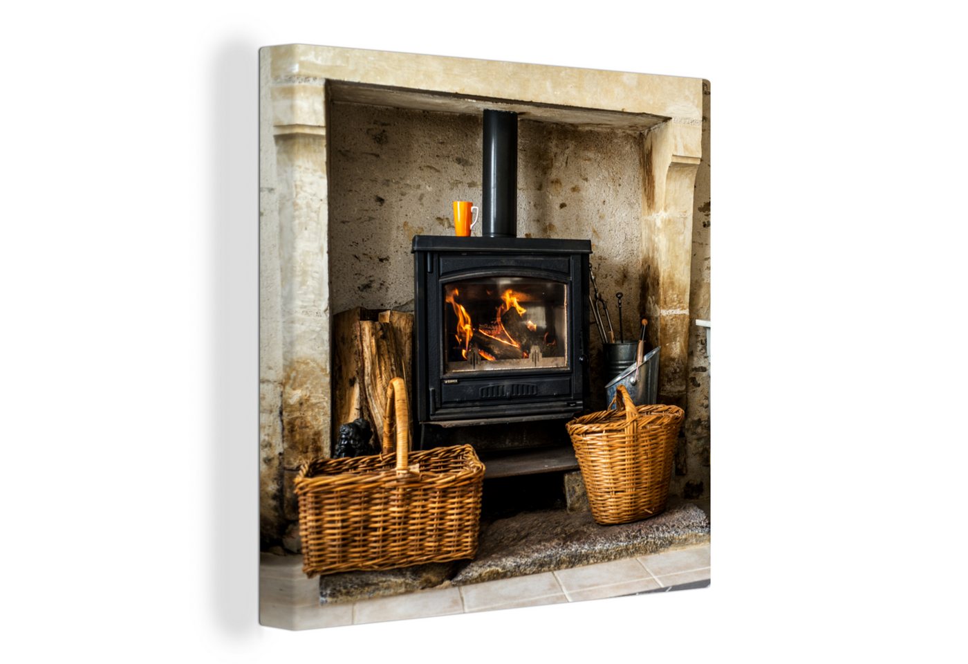 OneMillionCanvasses® Leinwandbild Kamin in einem Wohnzimmer, Fotodruck (1 St), Wandbild, Deko Schlafzimmer Wohnzimmer Flur 20x20 cm von OneMillionCanvasses®