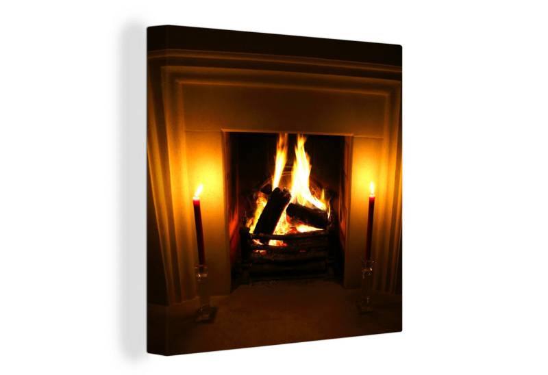 OneMillionCanvasses® Leinwandbild Kamin in einem dunklen Raum, Fotodruck (1 St), Wandbild, Deko Schlafzimmer Wohnzimmer Flur 20x20 cm von OneMillionCanvasses®