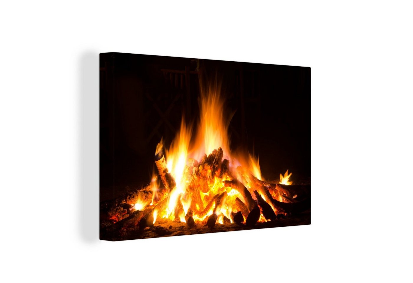 OneMillionCanvasses® Leinwandbild Kamin vor schwarzem Hintergrund, Fotodruck (1 St), Leinwand Bilder Klein, Wand Dekoration Aesthetic 30x20 cm von OneMillionCanvasses®