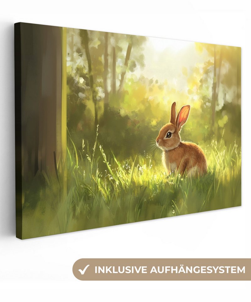 OneMillionCanvasses® Leinwandbild Kaninchen - Sonnenlicht - Wald, Fotodruck (1 St), Leinwand Canvas Wandbild, Wanddekoration 20x30 cm von OneMillionCanvasses®