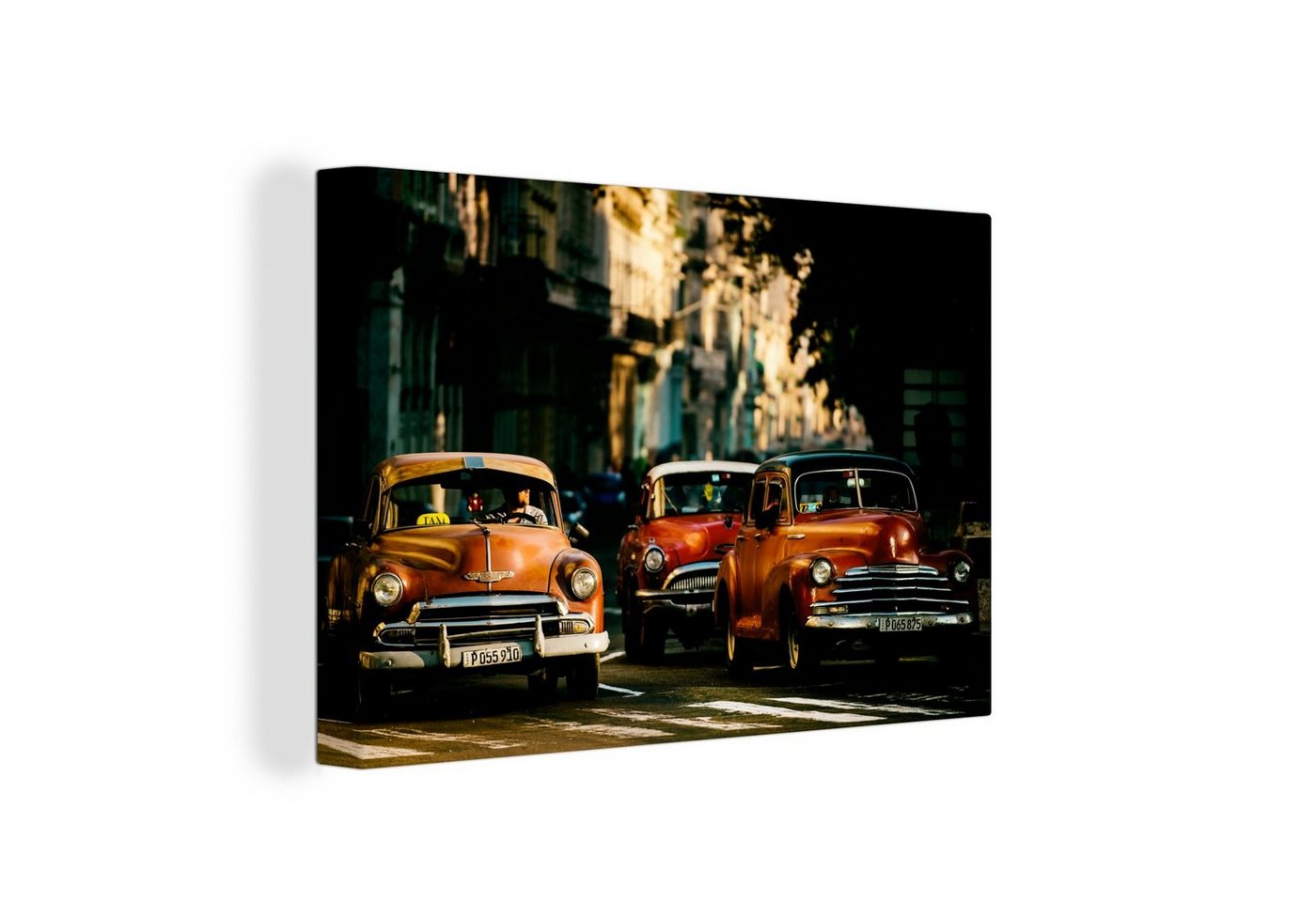 OneMillionCanvasses® Leinwandbild Kuba - Cadillacs - Oldtimer im Morgenlicht, (1 St), Wandbild Leinwandbilder, Aufhängefertig, Wanddeko, 30x20 cm von OneMillionCanvasses®