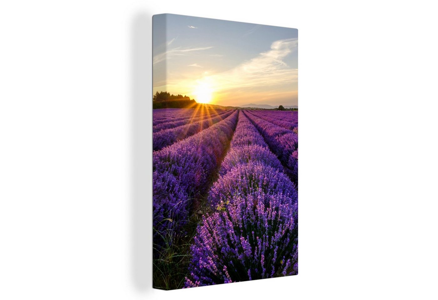 OneMillionCanvasses® Leinwandbild Lavendel - Blumen - Sonnenuntergang - Lila, (1 St), Leinwandbild fertig bespannt inkl. Zackenaufhänger, Gemälde, 20x30 cm von OneMillionCanvasses®