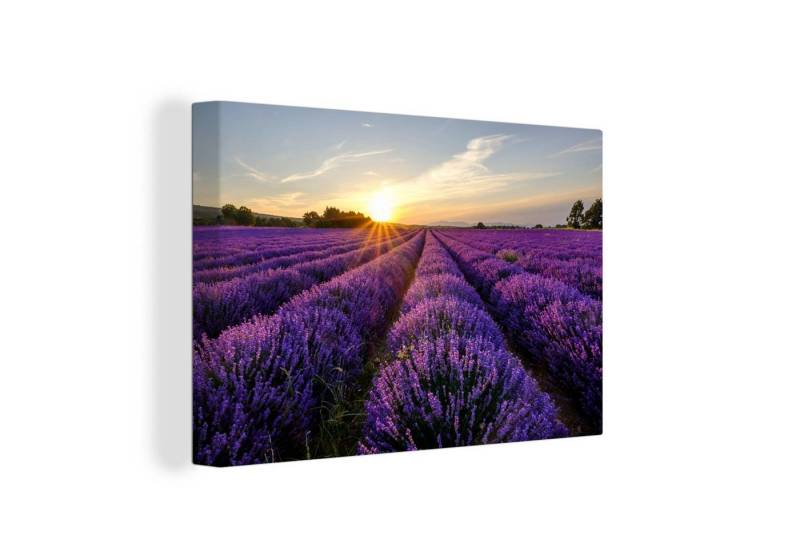 OneMillionCanvasses® Leinwandbild Lavendel - Blumen - Sonnenuntergang - Lila, (1 St), Wandbild Leinwandbilder, Aufhängefertig, Wanddeko, 30x20 cm von OneMillionCanvasses®