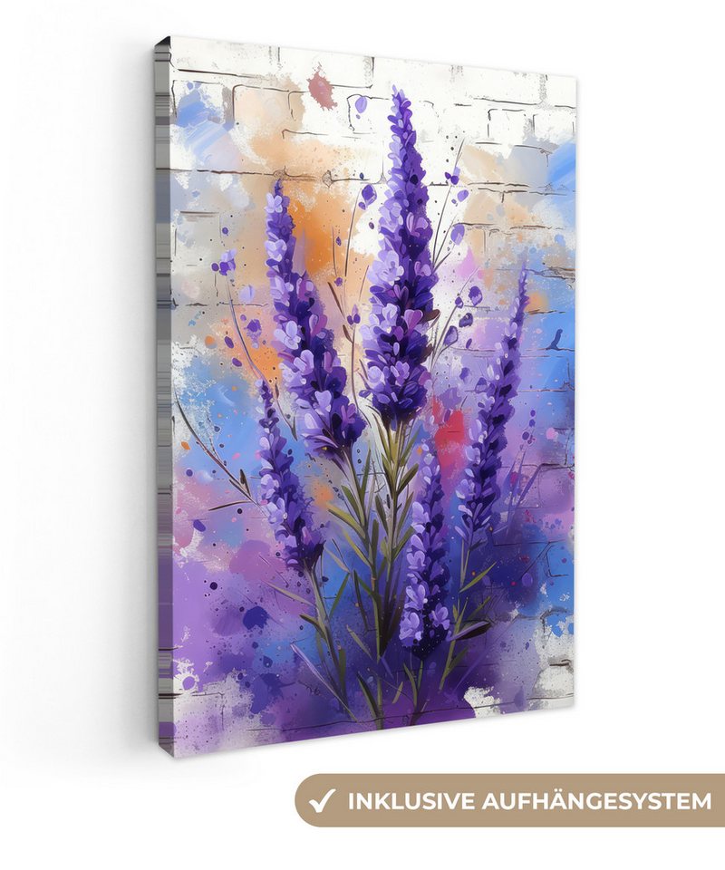 OneMillionCanvasses® Leinwandbild Lavendel - Graffiti - Blumen - Lila - Blume, Graffiti - Lavendel (1 St), Leinwand Wandbild, Wanddekoration 20x30 cm von OneMillionCanvasses®