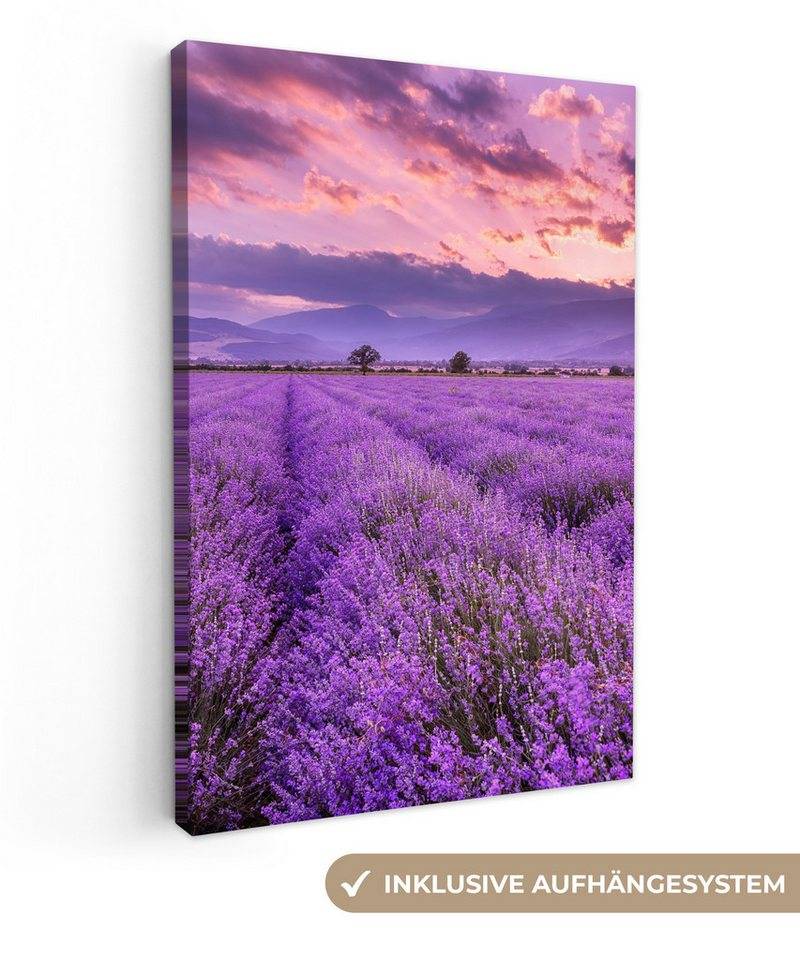 OneMillionCanvasses® Leinwandbild Lavendel - Lila - Blumen - Feld, (1 St), Leinwand Canvas Wandbild, Wanddekoration 20x30 cm von OneMillionCanvasses®