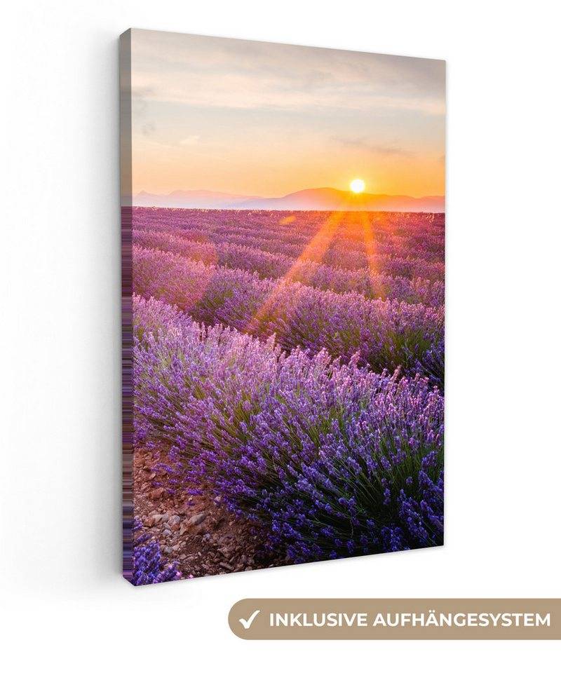 OneMillionCanvasses® Leinwandbild Lavendel - Sonnenuntergang - Blumen - Lila, (1 St), Leinwand Canvas Wandbild, Wanddekoration 20x30 cm von OneMillionCanvasses®