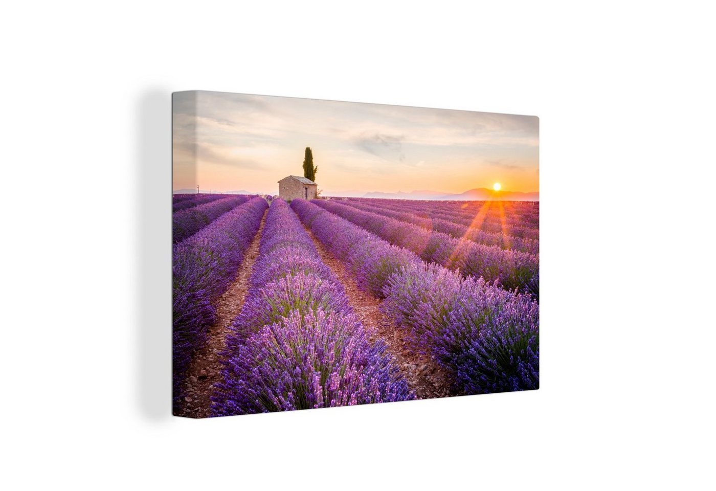 OneMillionCanvasses® Leinwandbild Lavendel - Sonnenuntergang - Blumen - Lila, (1 St), Wandbild Leinwandbilder, Aufhängefertig, Wanddeko, 30x20 cm von OneMillionCanvasses®