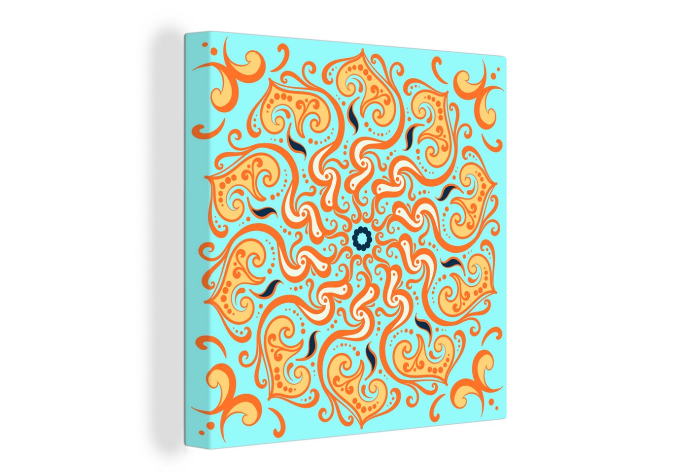 OneMillionCanvasses® Leinwandbild Mandala - Blume - Orange - Blau, (1 St), Leinwand Bilder für Wohnzimmer Schlafzimmer von OneMillionCanvasses®