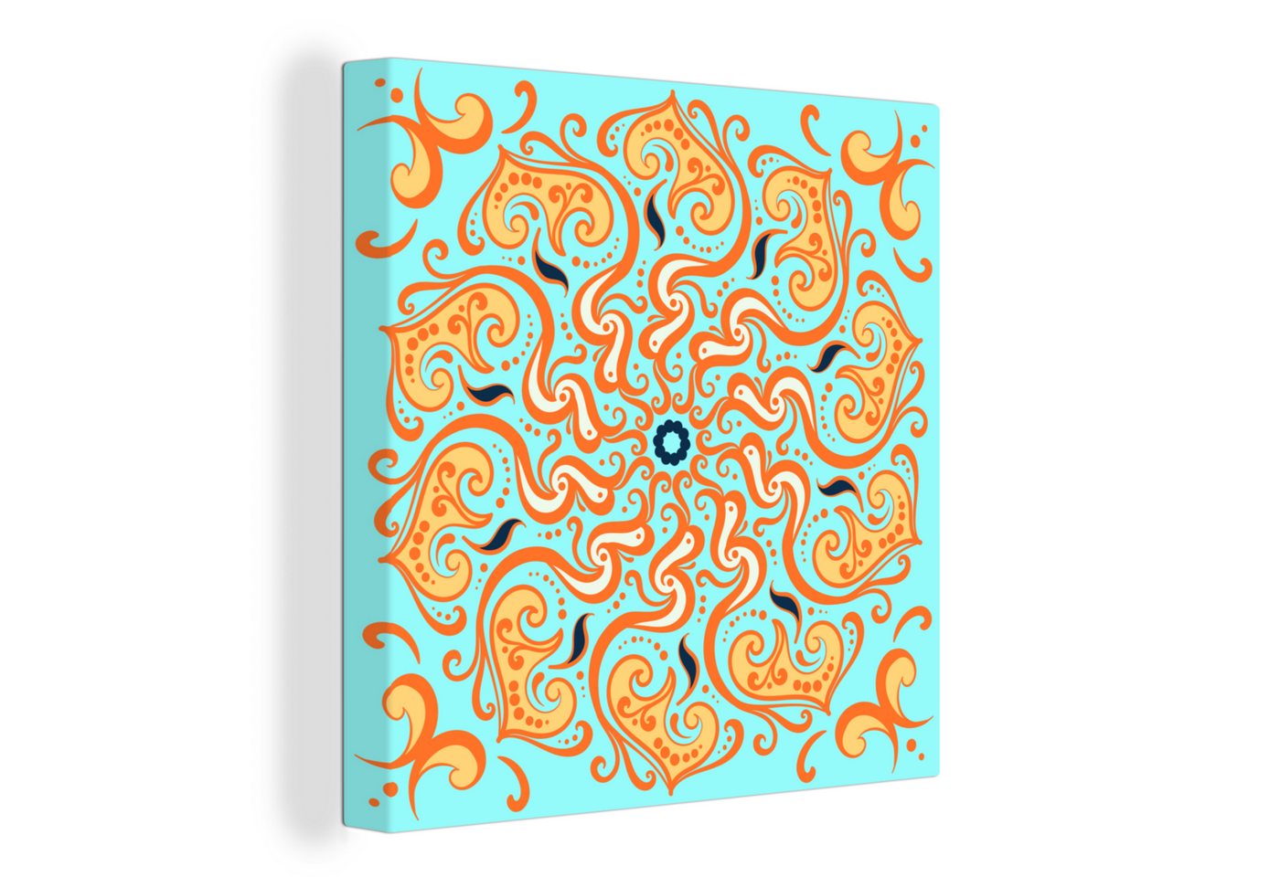 OneMillionCanvasses® Leinwandbild Mandala - Blume - Orange - Blau, Fotodruck (1 St), Wandbild, Deko Schlafzimmer Wohnzimmer Flur 20x20 cm von OneMillionCanvasses®