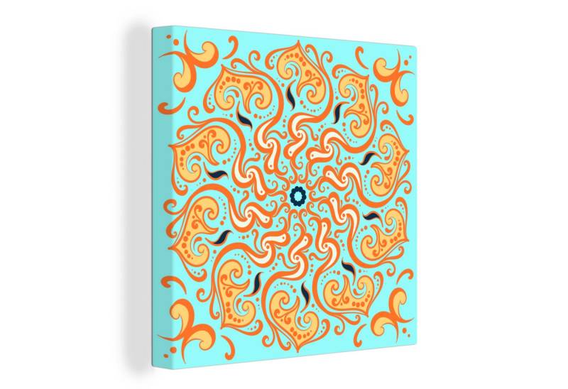 OneMillionCanvasses® Leinwandbild Mandala - Blume - Orange - Blau, Fotodruck (1 St), Wandbild, Deko Schlafzimmer Wohnzimmer Flur 20x20 cm von OneMillionCanvasses®