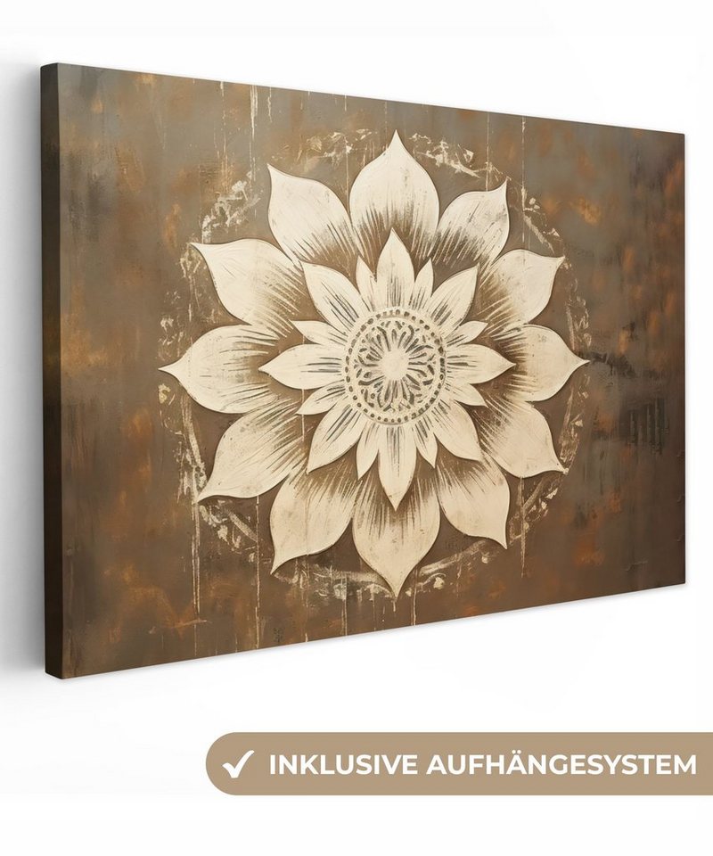 OneMillionCanvasses® Leinwandbild Mandala - Blumen - Vintage - Weiß, (1 St), Leinwand Bilder Klein, Wand Dekoration Aesthetic 30x20 cm von OneMillionCanvasses®