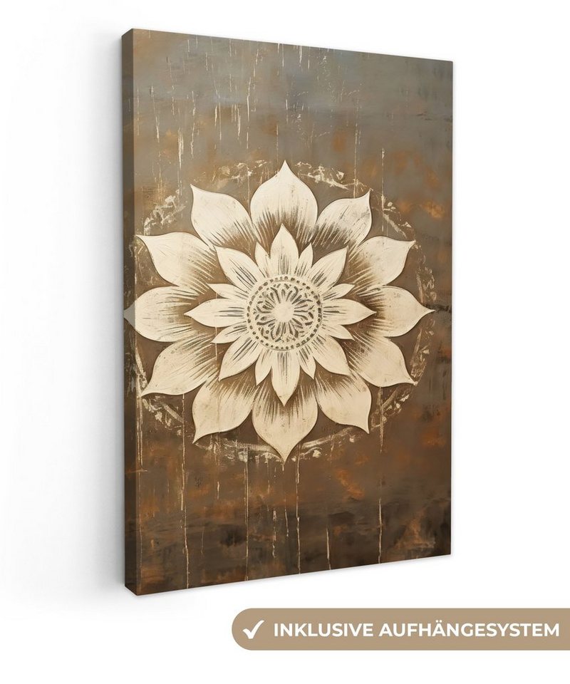 OneMillionCanvasses® Leinwandbild Mandala - Blumen - Vintage - Weiß, (1 St), Leinwand Canvas Wandbild, Wanddekoration 20x30 cm von OneMillionCanvasses®