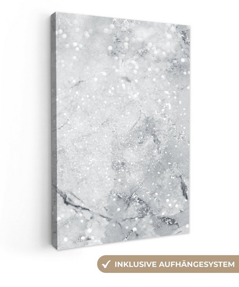 OneMillionCanvasses® Leinwandbild Marmor - Glitter - Grau, (1 St), Leinwandbild fertig bespannt inkl. Zackenaufhänger, Gemälde, 20x30 cm von OneMillionCanvasses®