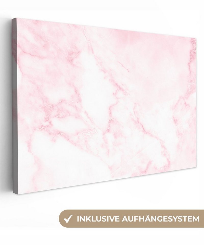 OneMillionCanvasses® Leinwandbild Marmor - Weiß - Rosa - Chic - Marmoroptik, (1 St), Wandbild Leinwandbilder, Aufhängefertig, Wanddeko, 30x20 cm von OneMillionCanvasses®