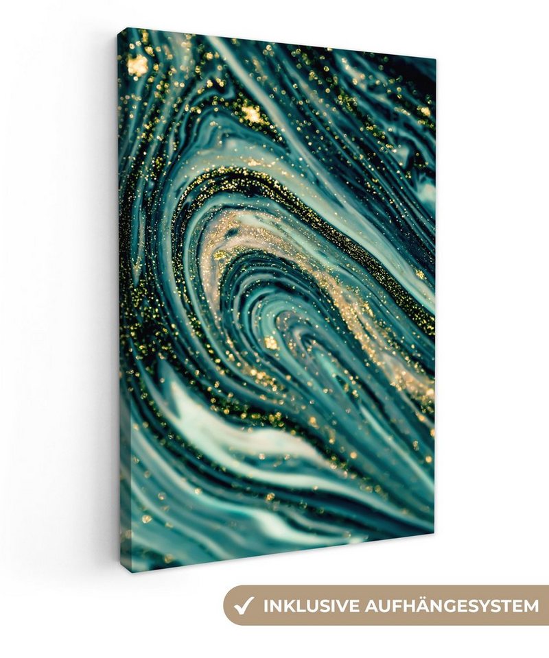 OneMillionCanvasses® Leinwandbild Marmoroptik - Luxus - Gold - Türkis - Glitzer, Marmor - Glitter (1 St), Leinwandbild fertig bespannt inkl. Zackenaufhänger, Gemälde, 20x30 cm von OneMillionCanvasses®