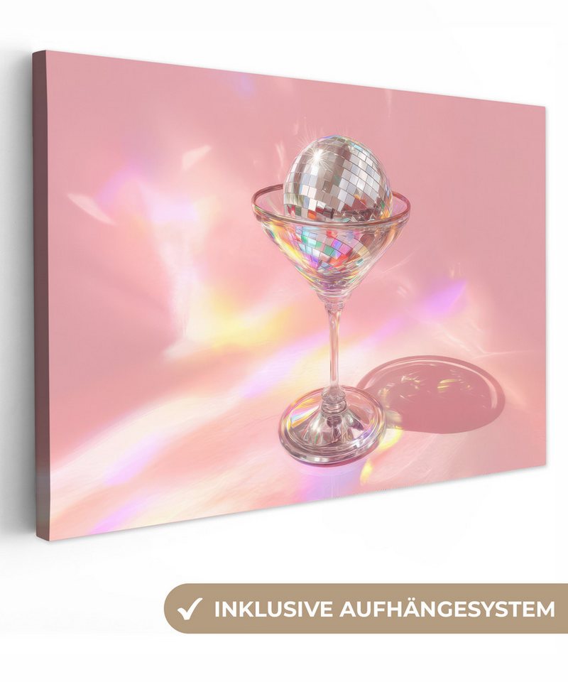 OneMillionCanvasses® Leinwandbild Martini Glas - Discokugel - Funkelnde Lichtpunkte, Fotodruck (1 St), Leinwand Bilder Klein, Wand Dekoration Aesthetic 30x20 cm von OneMillionCanvasses®
