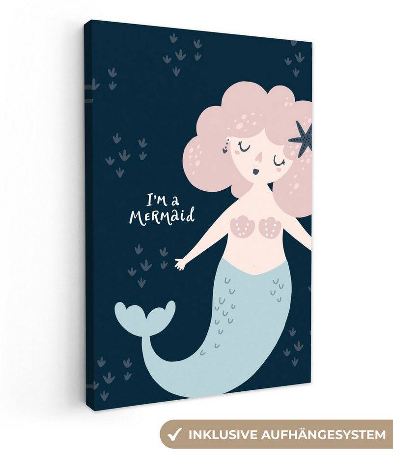 OneMillionCanvasses® Leinwandbild Meerjungfrau - Zitat - Kind - Rosa - Mädchen - Baby, Fotodruck (1 St), Leinwand Canvas Wandbild, Wanddekoration 20x30 cm von OneMillionCanvasses®