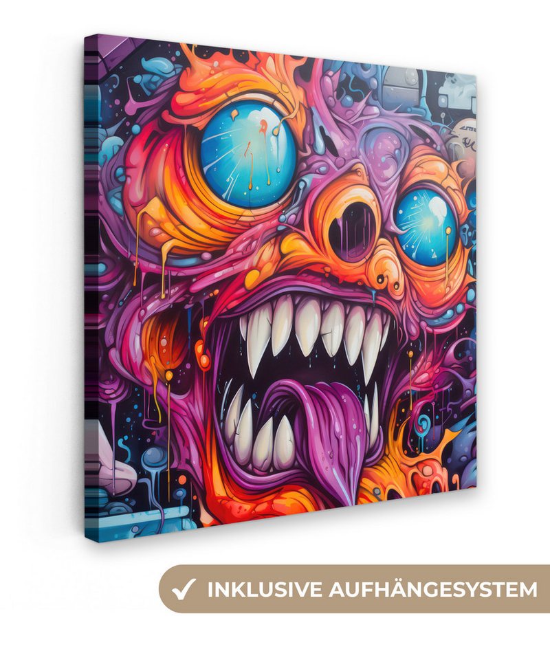 OneMillionCanvasses® Leinwandbild Monster - Graffiti - Farben - Orange, (1 St), Wandbild, Deko Schlafzimmer Wohnzimmer Flur 20x20 cm von OneMillionCanvasses®