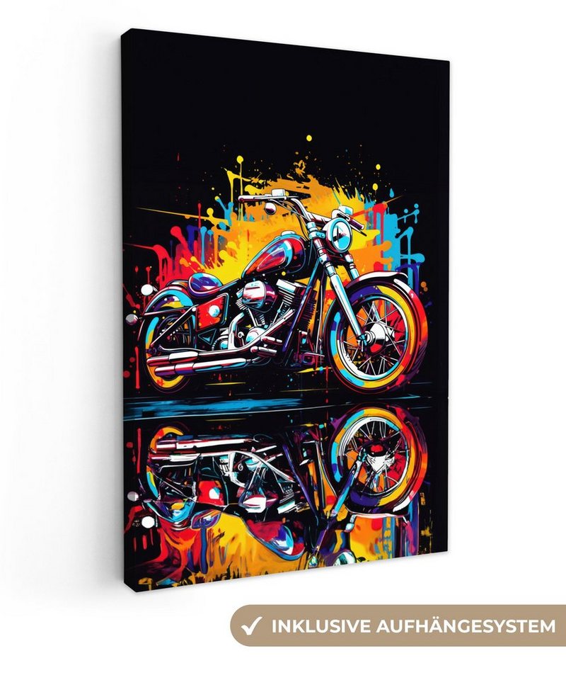 OneMillionCanvasses® Leinwandbild Motorrad - Fahrrad - Graffiti - Neon - Farben, (1 St), Leinwandbild fertig bespannt inkl. Zackenaufhänger, Gemälde, 20x30 cm von OneMillionCanvasses®