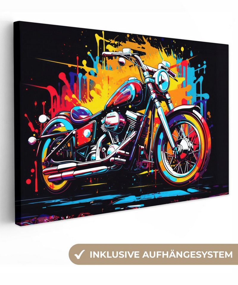 OneMillionCanvasses® Leinwandbild Motorrad - Fahrrad - Graffiti - Neon - Farben, (1 St), Wandbild Leinwandbilder, Aufhängefertig, Wanddeko, 30x20 cm von OneMillionCanvasses®