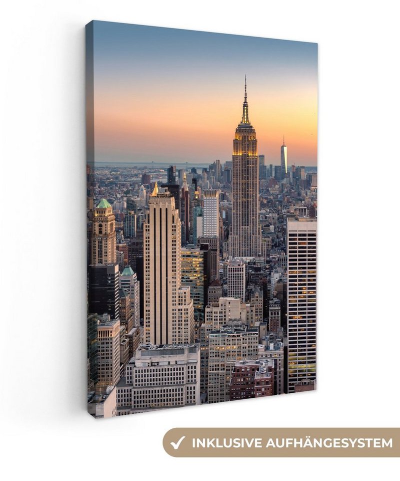 OneMillionCanvasses® Leinwandbild New York - Sonne - Skyline, (1 St), Leinwandbild fertig bespannt inkl. Zackenaufhänger, Gemälde, 20x30 cm von OneMillionCanvasses®