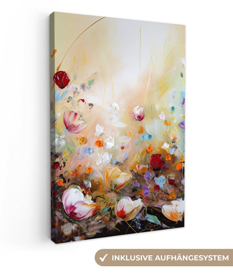 OneMillionCanvasses® Leinwandbild Ölfarbe - Blumen - Farbenfroh - Natur, (1 St), Leinwand Canvas Wandbild, Wanddekoration 20x30 cm von OneMillionCanvasses®