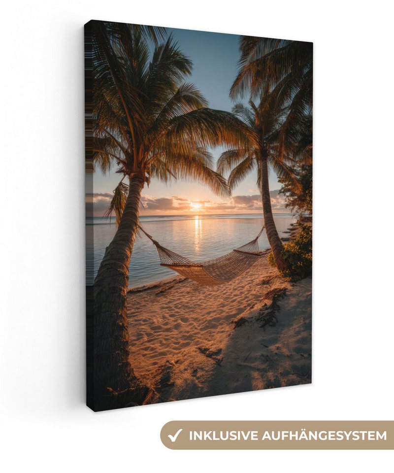 OneMillionCanvasses® Leinwandbild Palmen - Hängematte - Strand - Sonnenuntergang, Fotodruck (1 St), Leinwand Canvas Wandbild, Wanddekoration 20x30 cm von OneMillionCanvasses®