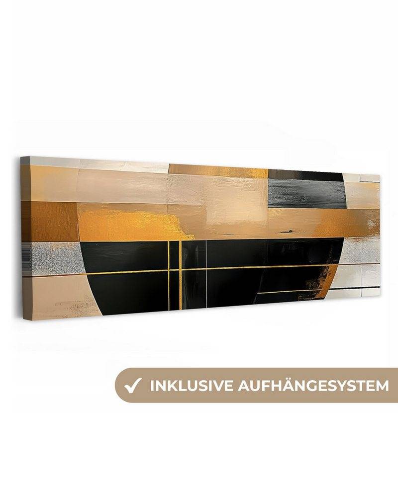 OneMillionCanvasses® Leinwandbild Panorama Abstrakt - Gold - Bronze - Grün - Formen - Modern, Fotodruck (1 St), Wandbild, Deko Schlafzimmer Wohnzimmer Flur 60x20 cm von OneMillionCanvasses®