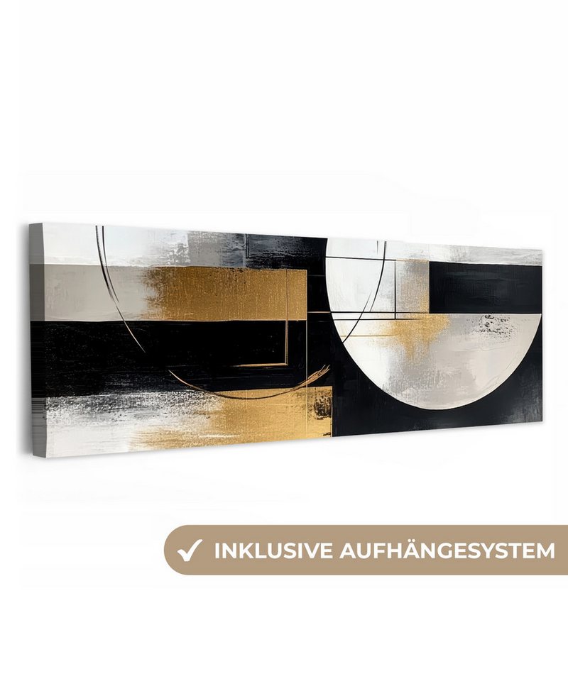 OneMillionCanvasses® Leinwandbild Panorama Abstrakt - Gold - Silber - Formen - Ästhetik, Fotodruck (1 St), Wandbild, Deko Schlafzimmer Wohnzimmer Flur 60x20 cm von OneMillionCanvasses®