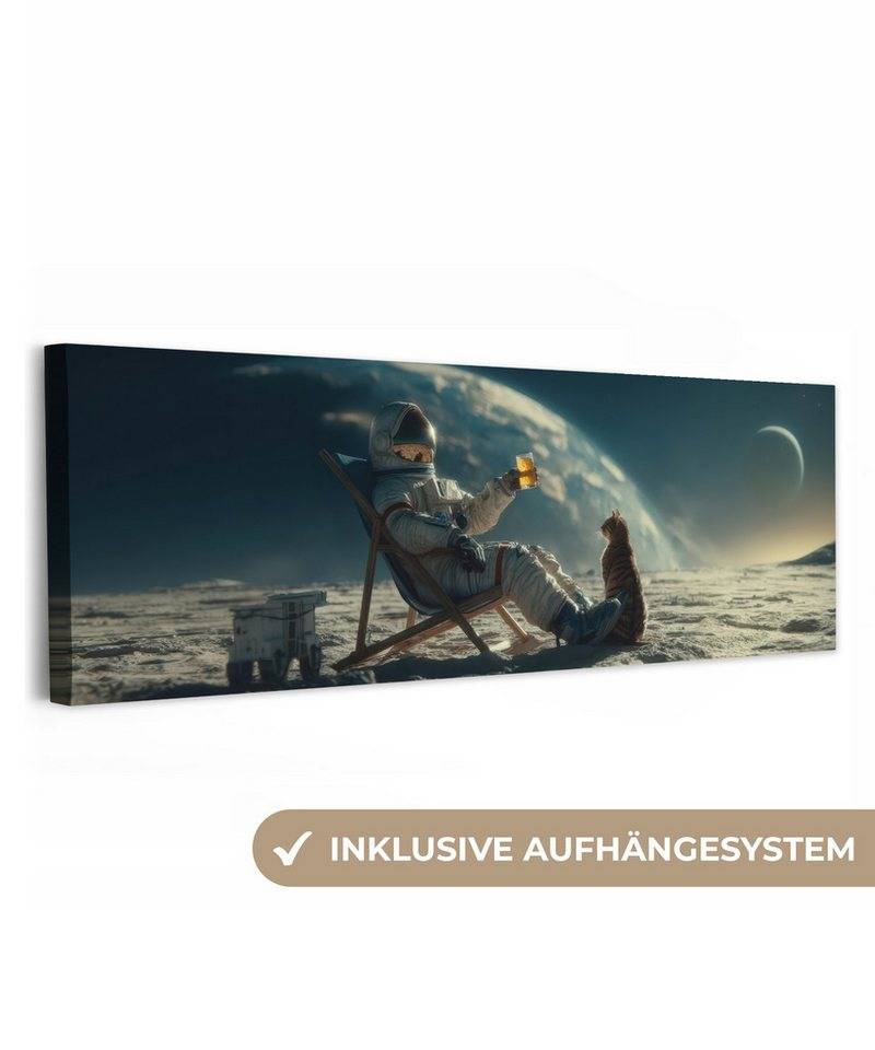 OneMillionCanvasses® Leinwandbild Panorama Astronaut - Katze - Glas - Stuhl, Fotodruck (1 St), Wandbild, Deko Schlafzimmer Wohnzimmer Flur 60x20 cm von OneMillionCanvasses®