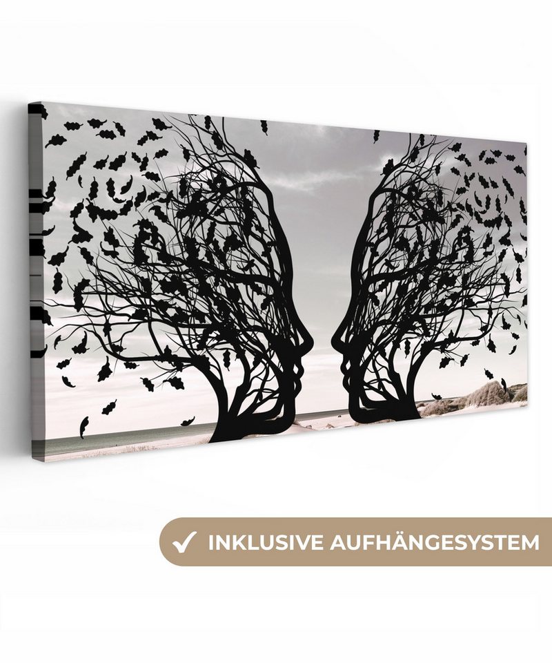 OneMillionCanvasses® Leinwandbild Panorama Bäume - Gesicht - Blätter - Moderne Kunst, Fotodruck (1 St), Leinwand Bilder für Wohnzimmer Schlafzimmer 60x30 cm von OneMillionCanvasses®