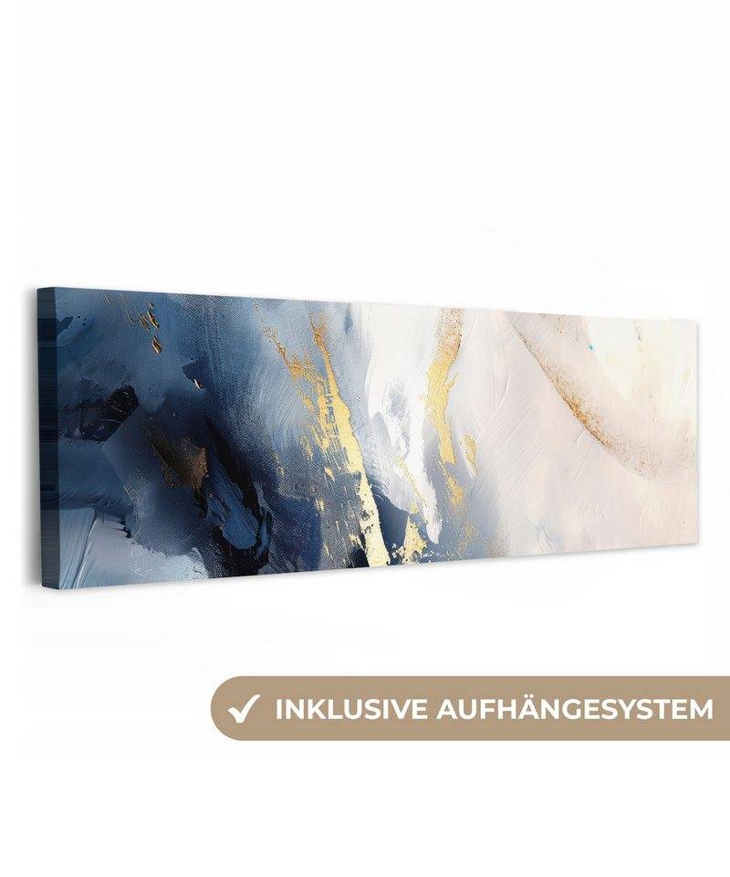 OneMillionCanvasses® Leinwandbild Panorama Blau - Modern - Marmor - Abstrakt - Gold, Fotodruck (1 St), Wandbild, Deko Schlafzimmer Wohnzimmer Flur 60x20 cm von OneMillionCanvasses®