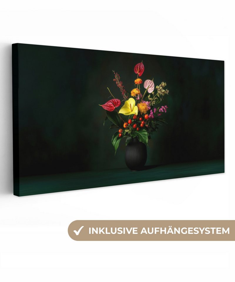OneMillionCanvasses® Leinwandbild Panorama Blumen - Vase - Schwarz, Fotodruck (1 St), Wandbild, Deko Schlafzimmer Wohnzimmer Flur 40x20 cm von OneMillionCanvasses®