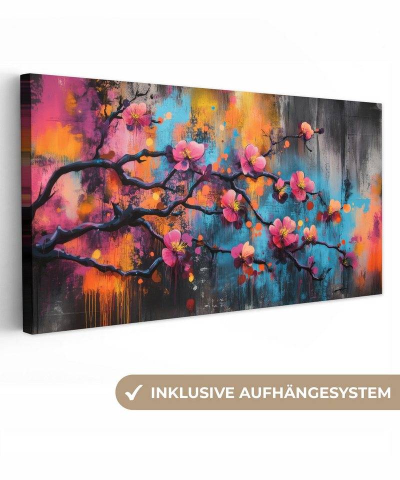 OneMillionCanvasses® Leinwandbild Panorama Blumen - Zweig - Abstrakt - Rosa, Fotodruck (1 St), Wandbild, Deko Schlafzimmer Wohnzimmer Flur 40x20 cm von OneMillionCanvasses®