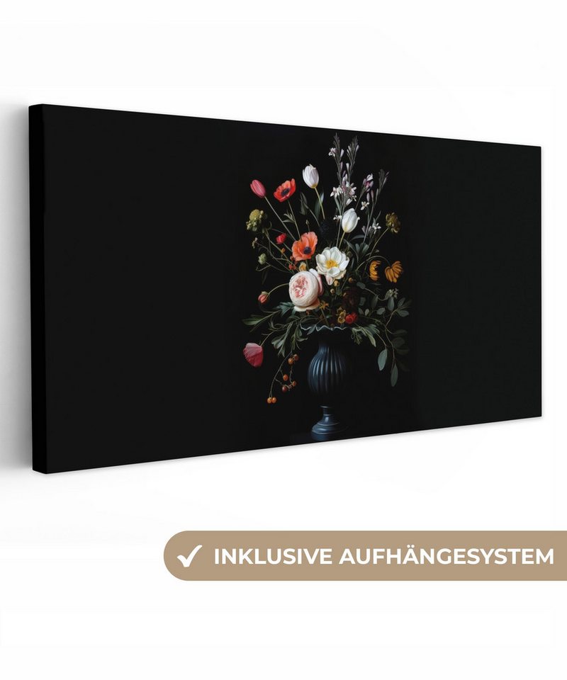OneMillionCanvasses® Leinwandbild Panorama Blumenarrangement - Vase - Schwarz, Fotodruck (1 St), Wandbild, Deko Schlafzimmer Wohnzimmer Flur 40x20 cm von OneMillionCanvasses®