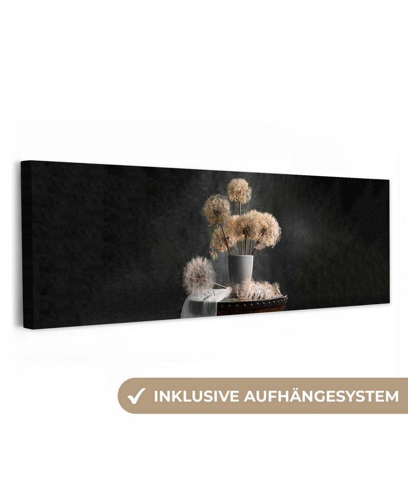 OneMillionCanvasses® Leinwandbild Panorama Blumensamen - Löwenzahn - Vase - Stilleben - Blumenstrauß, Fotodruck (1 St), Wandbild, Deko Schlafzimmer Wohnzimmer Flur 60x20 cm von OneMillionCanvasses®
