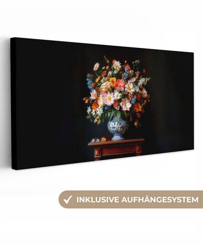 OneMillionCanvasses® Leinwandbild Panorama Blumenstrauß - Rosa - Vase, Fotodruck (1 St), Leinwand Bilder für Wohnzimmer Schlafzimmer 60x30 cm von OneMillionCanvasses®