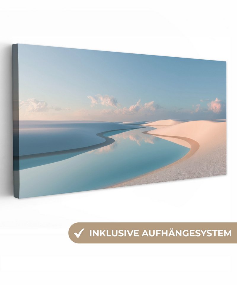 OneMillionCanvasses® Leinwandbild Panorama Dünen - Teich - Unendliche Stille, Fotodruck (1 St), Wandbild, Deko Schlafzimmer Wohnzimmer Flur 40x20 cm von OneMillionCanvasses®