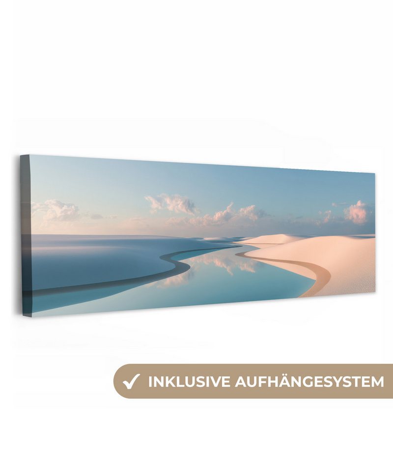 OneMillionCanvasses® Leinwandbild Panorama Dünen - Teich - Unendliche Stille, Fotodruck (1 St), Wandbild, Deko Schlafzimmer Wohnzimmer Flur 60x20 cm von OneMillionCanvasses®