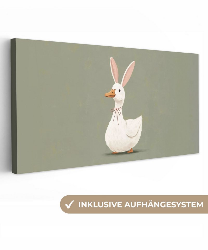 OneMillionCanvasses® Leinwandbild Panorama Ente - Kaninchenohren - Grau - Ostern Deko, Fotodruck (1 St), Wandbild, Deko Schlafzimmer Wohnzimmer Flur 40x20 cm von OneMillionCanvasses®