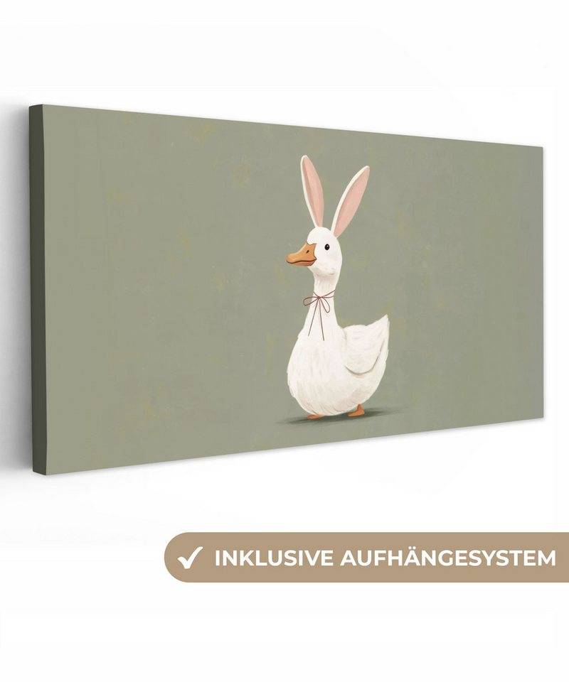 OneMillionCanvasses® Leinwandbild Panorama Ente - Kaninchenohren - Grau - Ostern Deko, Fotodruck (1 St), Wandbild, Deko Schlafzimmer Wohnzimmer Flur 40x20 cm von OneMillionCanvasses®