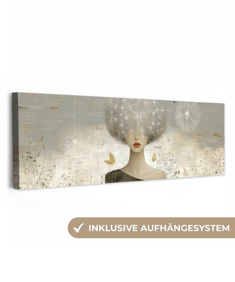 OneMillionCanvasses® Leinwandbild Panorama Fluff - Frau - Beige, Fotodruck (1 St), Wandbild, Deko Schlafzimmer Wohnzimmer Flur 60x20 cm von OneMillionCanvasses®