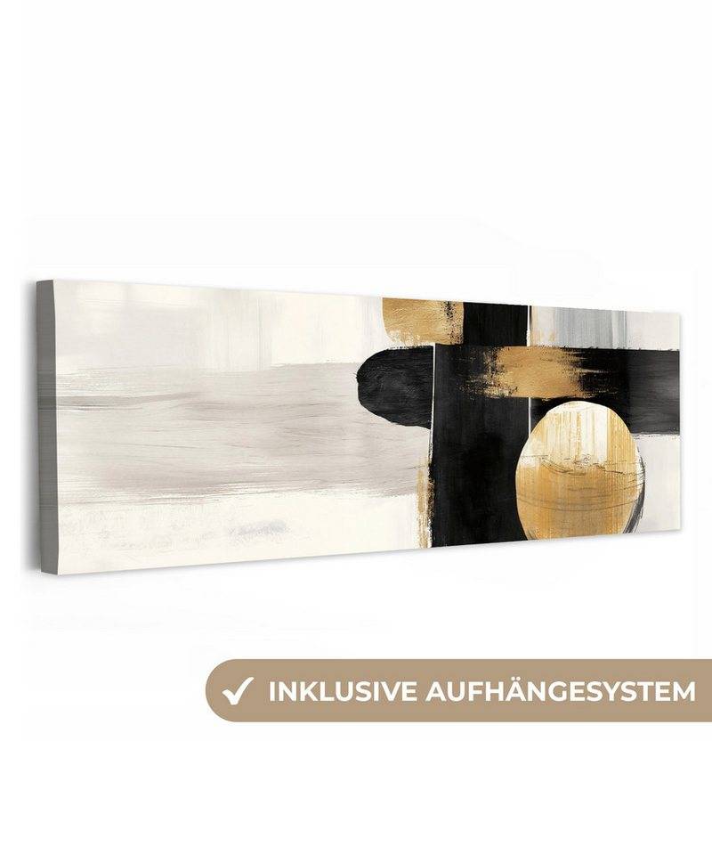 OneMillionCanvasses® Leinwandbild Panorama Formen - Pinselstriche - Abstrakt - Gold, Fotodruck (1 St), Wandbild, Deko Schlafzimmer Wohnzimmer Flur 60x20 cm von OneMillionCanvasses®