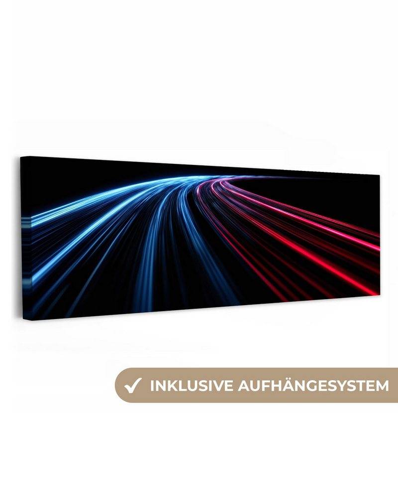 OneMillionCanvasses® Leinwandbild Panorama Gaming - Streifen - Gebogen - Blau, Fotodruck (1 St), Wandbild, Deko Schlafzimmer Wohnzimmer Flur 60x20 cm von OneMillionCanvasses®