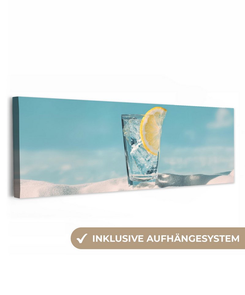 OneMillionCanvasses® Leinwandbild Panorama Glas - Eiswürfel - Zitrone, Fotodruck (1 St), Wandbild, Deko Schlafzimmer Wohnzimmer Flur 60x20 cm von OneMillionCanvasses®