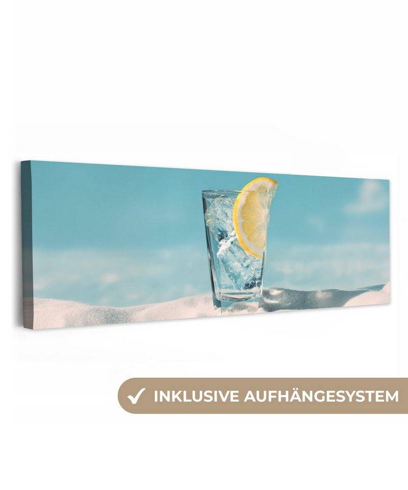 OneMillionCanvasses® Leinwandbild Panorama Glas - Eiswürfel - Zitrone, Fotodruck (1 St), Wandbild, Deko Schlafzimmer Wohnzimmer Flur 60x20 cm von OneMillionCanvasses®