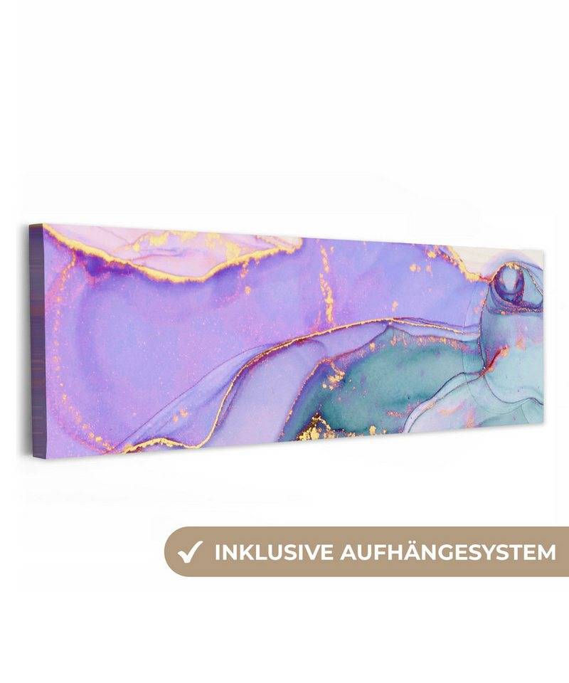 OneMillionCanvasses® Leinwandbild Panorama Gold - Marmor - Lila, Fotodruck (1 St), Wandbild, Deko Schlafzimmer Wohnzimmer Flur 60x20 cm von OneMillionCanvasses®