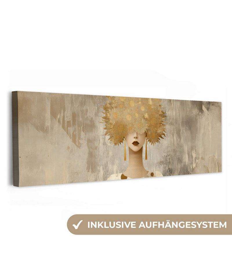 OneMillionCanvasses® Leinwandbild Panorama Gold - Porträt - Frau, Fotodruck (1 St), Wandbild, Deko Schlafzimmer Wohnzimmer Flur 60x20 cm von OneMillionCanvasses®